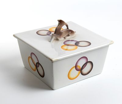 MANIFATTURA CERAMICA GALVANI, Box with zoomorphic handle attributed to Angelo Simonetto Ceramic 
