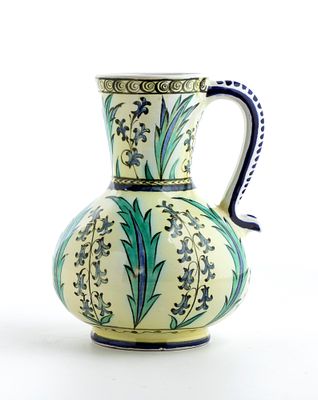 MANIFATTURA ICARO RODI, Jug with iznik drawing Ceramic 20 x 17 cm Signed under the base: Icaro 