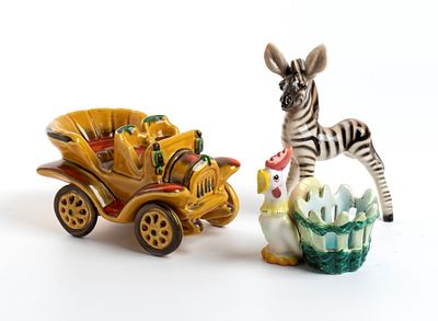 TARCISIO TOSIN (Cles 1904 - Vicenza 1999), Lot composed by three ceramics: egg cup, car and 