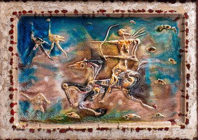 CARLO ZAULI (Faenza 1926 - 2002), Hunter with bow and arrows Ceramic 39 x 54 cm Ceramic with 