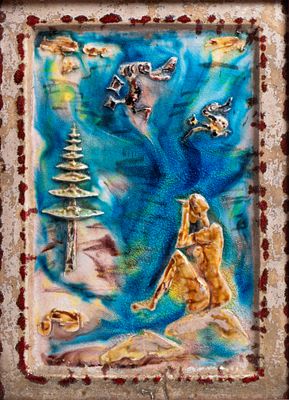 CARLO ZAULI (Faenza 1926 - 2002), Figure in contemplation Ceramic 54 x 39 cm Ceramic with 