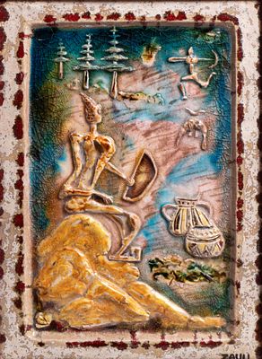 CARLO ZAULI (Faenza 1926 - 2002), Hunter at rest Ceramic 53 x 39 cm Ceramic with high-relief 