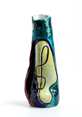 MANIFATTURA GIUSEPPE MAZZOTTI ALBISOLA, Polychrome vase with abstract decoration Ceramic 37 x 