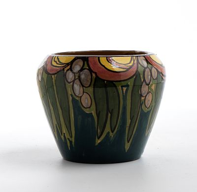 Vase with grape decoration Ceramic 10,5 x 12,5 cm Signed under the base: Albissola, Italia 