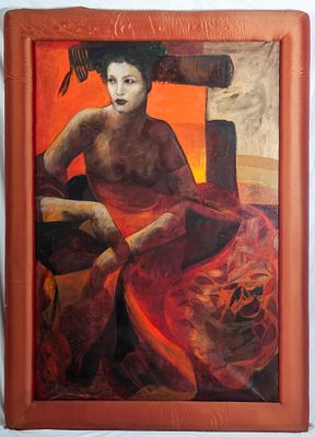 Lady in Orange, second half of the 20th century. oil painting on canvas 130 x 88 cm within a 
