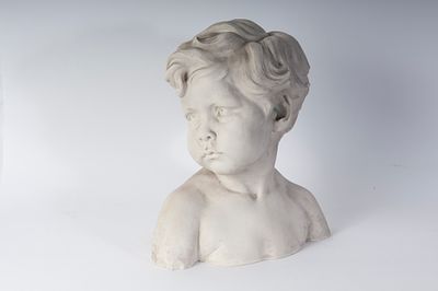 bust of a child. 25 x 23 x 12 cm full-round bisque sculpture, signature and manufacturer's 