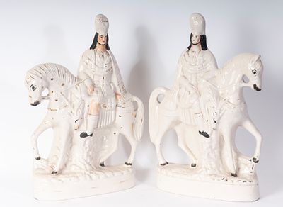 Couple of knights on horseback in parade dress, first half of the 20th century. 40 x 23.5 x 8.5 