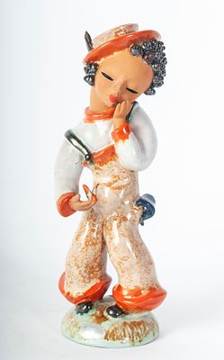 Little girl with butterfly, mid 1930s. 25 x 8 cm Polychrome ceramic sculpture in the round, cast 