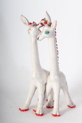 TARCISIO TOSIN &copy; (Cles, 1904 - Vicenza, 1999) - 29 x 13 x 13 cm Made of white ceramic with red 