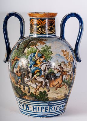 Two-handled amphora vase with a narrow, high neck, late 19th century early 20th century. modeled 