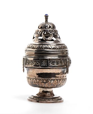 An Italian (?) solid silver Thurible, 19th century. Height x width x depth: 25 x 14 x 14 cm. 