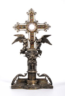 Silver reliquary cross, Central Europe, 19th century. Height x width x depth: 33 x 16.5 x 9.2 