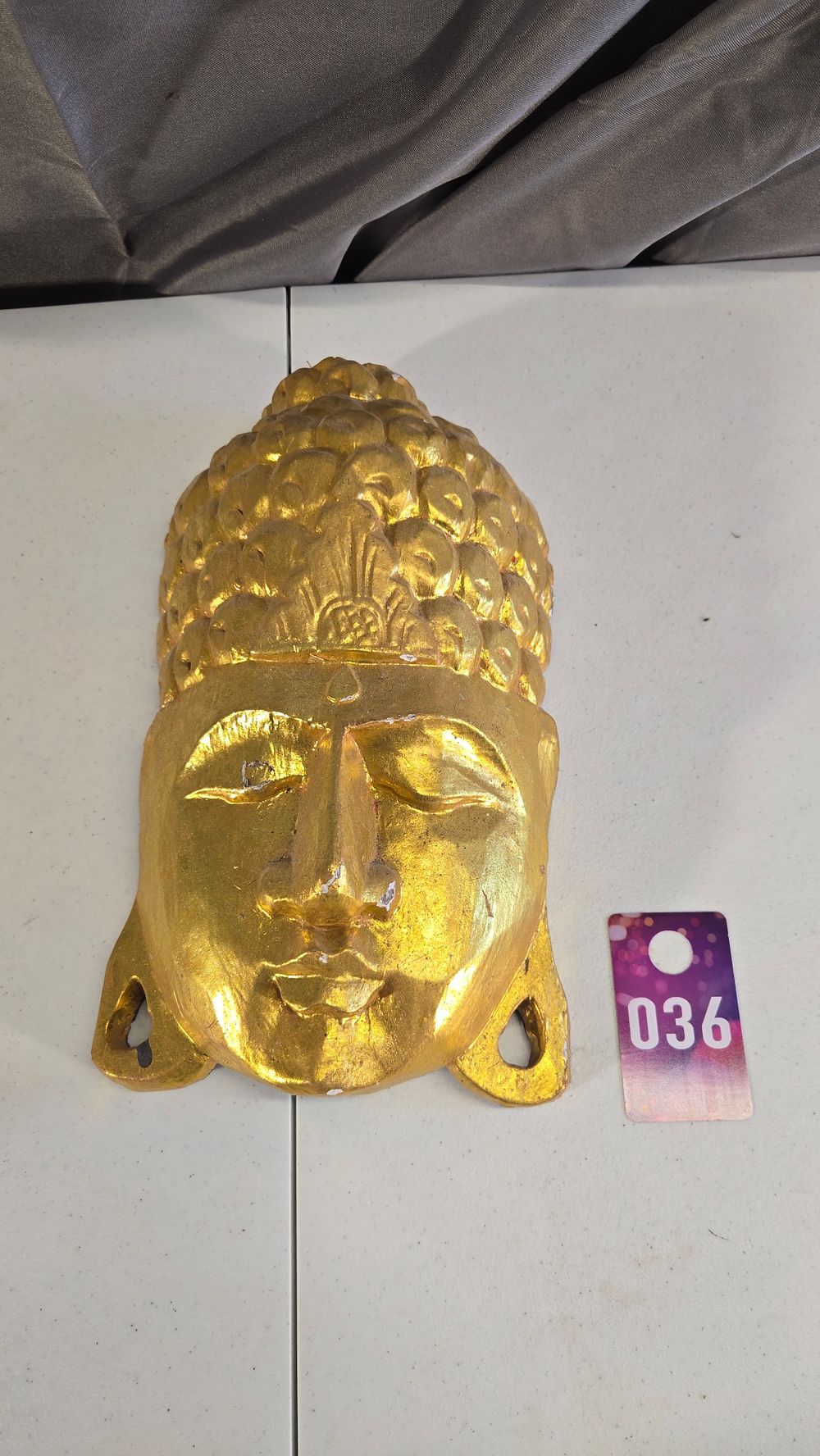 Lot 36: Hand Carved and painted wall hanging mask