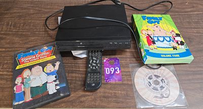 DVD player with remote and Family Guy DVDs