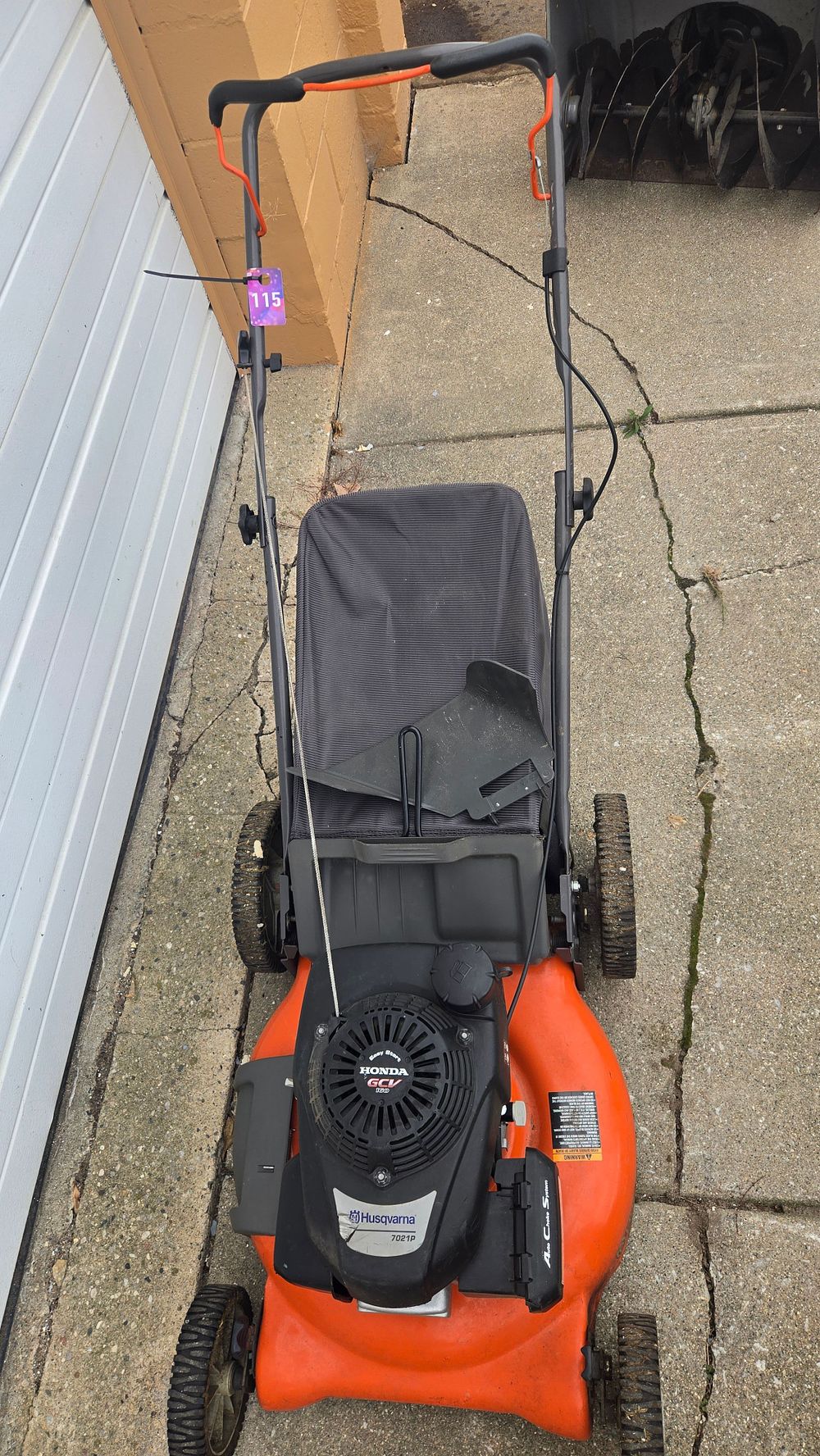Lot 115: Husqvarna Push Mower with Bagger and Honda engine