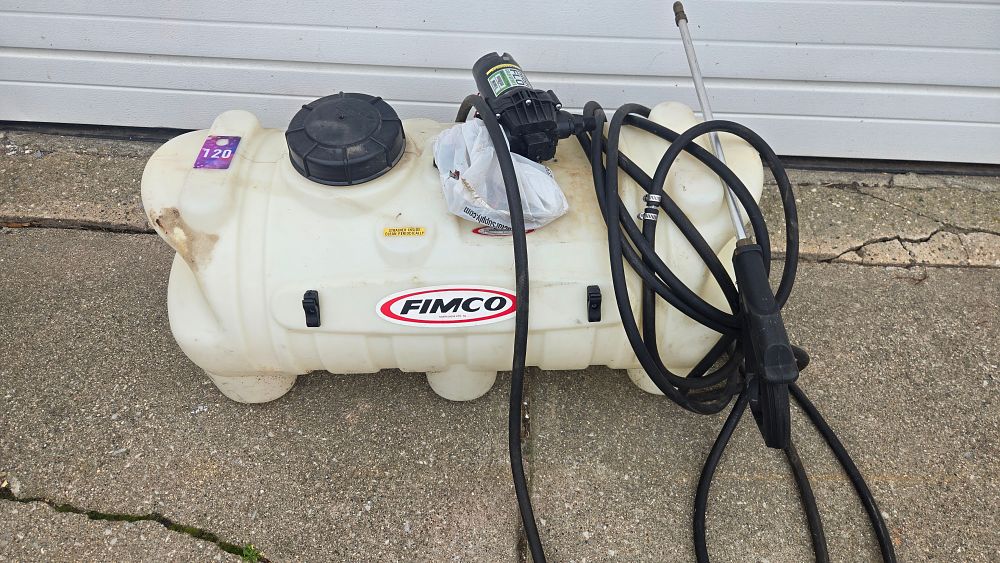 Lot 120: Fimco Tank Sprayer with pump, hose and wand