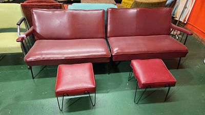 Vintage sofa with (2) foot stools