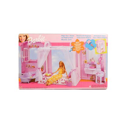 BARBIE, CASA CHAVE MÁGICA. Casa de abrir e fechar da Barbie, cor de rosa com diversas divisões e 
