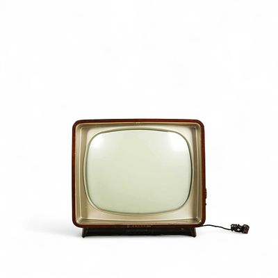 TELEVISÃO VINTAGE
. Caixa em madeira folheada. Modelo Philips, KR 13. Com botão lateral com 13 
