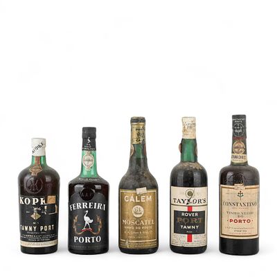 VINHO DO PORTO. Conjunto de cinco garrafas de vinho do Porto, Constantino Vinho Velho do Porto 
