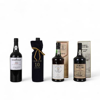 VINHO DO PORTO. Conjunto de quatro garrafas de vinho do Porto, Porto Seguro Vintage 1991, Po&ccedil;as 