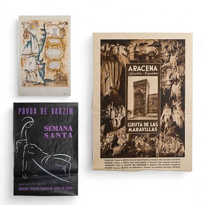 P&Oacute;STERES ANTIGOS "Tem&aacute;tica Diversa". Conjunto de 3 impress&otilde;es litogr&aacute;ficas a cores sobre papel: 