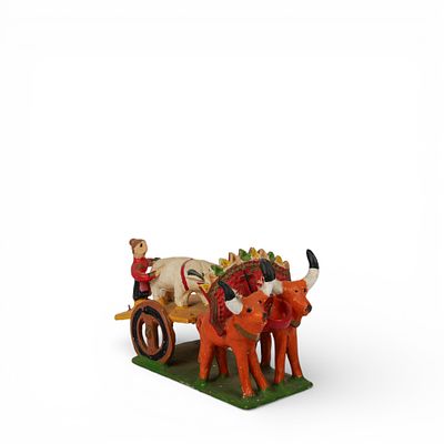 JUNTA DE BOIS EM BARRO POPULAR. Grupo escult&oacute;rico em barro policromado com representa&ccedil;&atilde;o de 