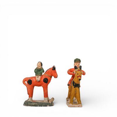 APITOS CAVALOS EM BARRO DE BARCELOS. Par de esculturas de barro tradicional de Barcelos, com 