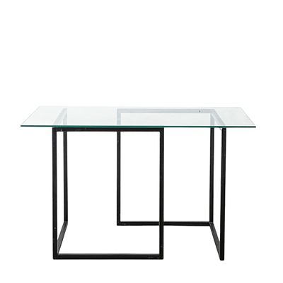 MESA / SECRET&Aacute;RIA. Mesa / secret&aacute;ria com tampo retangular em vidro, pernas em metal lacado a 