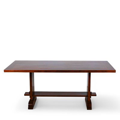MESA DE JANTAR EM MADEIRA EX&Oacute;TICA. Mesa de jantar em madeira ex&oacute;tica maci&ccedil;a com tampo retangular 