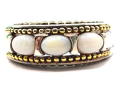 Opal 3-Stone Ring in Sterling Silver w/Gold Accent. The Lorenzo Jewelry Limited Company in Hong 
