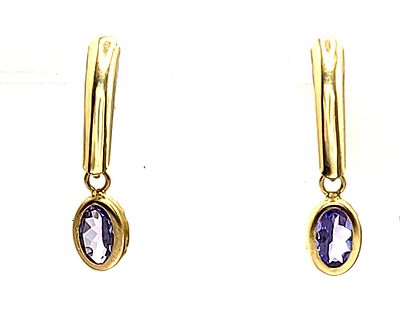 14K Yellow Gold Dangling Tanzanite Earrings. Lightweight, minimalist, cute &amp; comfy to wear 