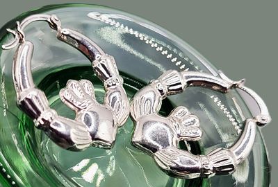 Love of the Irish White Gold Claddagh Hoops. Here's Just The Basics! 
Metal &amp; Color 