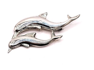 Happy Swimming Dolphins Sterling Silver Brooch. This is an adorable sterling silver brooch 