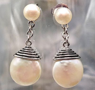 Honora Coin & Drop Cultured Pearl Dangle Earrings. Sterling Silver 
Coin Pearls 
Cultured 