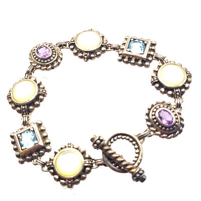 Amethyst, Moonstone & Blue Topaz Bracelet .925. This bracelet is a full 8". It could be 