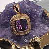 Brazilian Amethyst and Diamond Halo Pendant. Setting: 14K Yellow Gold 
Main Gemstone: Image - 2