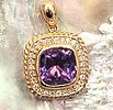 Brazilian Amethyst and Diamond Halo Pendant. Setting: 14K Yellow Gold 
Main Gemstone: Image - 4