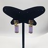 Lavender Jadeite Dangling Bar Earrings. Setting: 14K Yellow Gold 
Main Gemstone: Lavender Image - 2