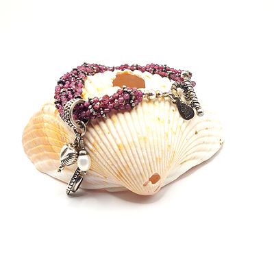 Pearl, Marquise Garnet on Tumbled Garnet Bracelet . Setting/Hardware: Sterling Silver .925