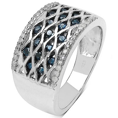 Blue and White Diamond Ring in Sterling Silver. Match this ring with the slide-through blue