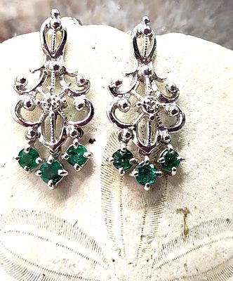 14K White Gold Emerald & Diamond Festoon Earrings. Setting: 14K White Gold
Main
