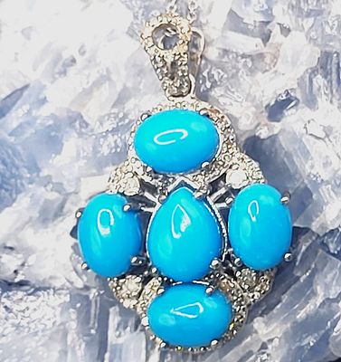 Robin-Egg Blue Turquoise & Pave' Diamond Necklace. Appraisal Certification: Prepared by GGA