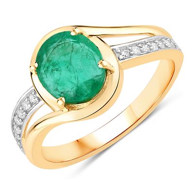 Zambian Emerald and Diamond Bypass Swirl Ring -May. Setting: 14K Yellow Gold
Main