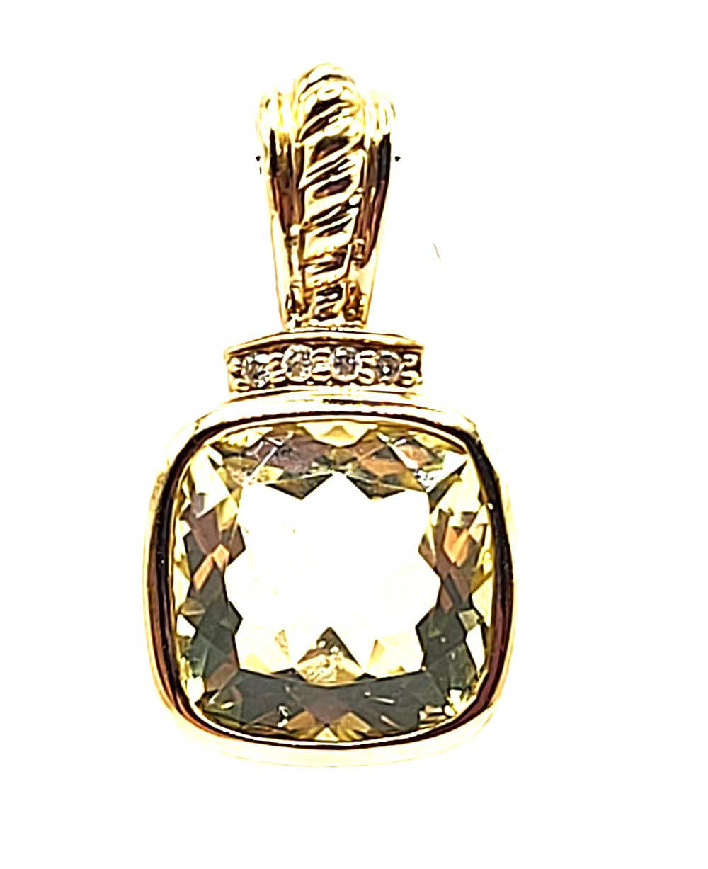 14K Yellow Gold Lemon Quartz and Diamond Pendant. Setting: 14K Yellow Gold 
Main Gemstone: 