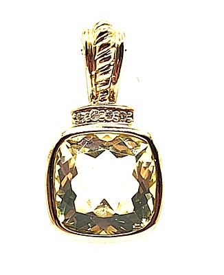 14K Yellow Gold Lemon Quartz and Diamond Pendant. Setting: 14K Yellow Gold 
Main Gemstone: 