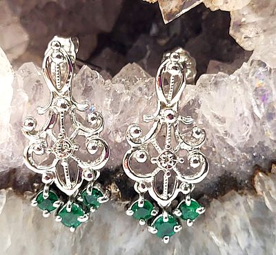 14K White Gold Emerald & Diamond Festoon Earrings. Setting: 14K White Gold 
Main 