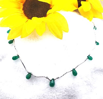 Briolette-Cut Emeralds & Delicate White Gold Ribbon Necklace. Setting: 14K White Gold 
Main 