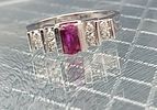 Ruby and Diamond Geometric Pyramid Ring - Modern. Setting: 14K White Gold 
Main Gemstone: Image - 3