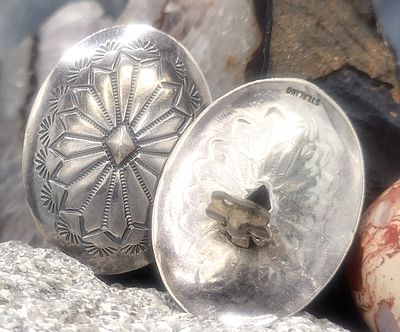 Southwestern Concha Clip-On Earrings .925. Setting: Sterling Silver 
Navajo Jewelry Design 